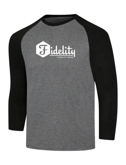 Simply Soft 3/4 Sleeve Black Frost/Grey Frost Ring Spun Cotton T-Shirt w/Fidelity Bank Logo