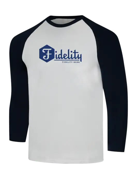 Simply Soft 3/4 Sleeve Black/White Ring Spun Cotton T-Shirt w/Fidelity Bank Logo