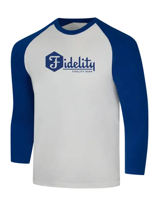 Simply Soft 3/4 Sleeve Dark Royal/White Ring Spun Cotton T-Shirt w/Fidelity Bank Logo