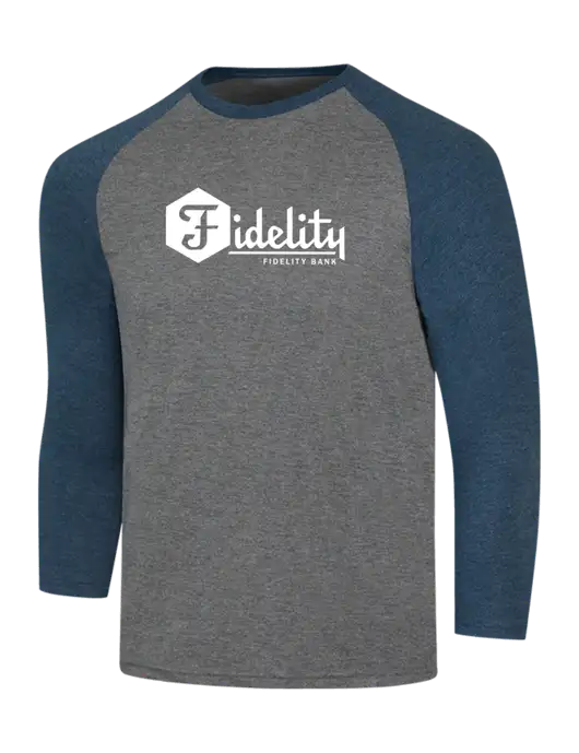 Simply Soft 3/4 Sleeve Navy Frost/Grey Frost Ring Spun Cotton T-Shirt w/Fidelity Bank Logo