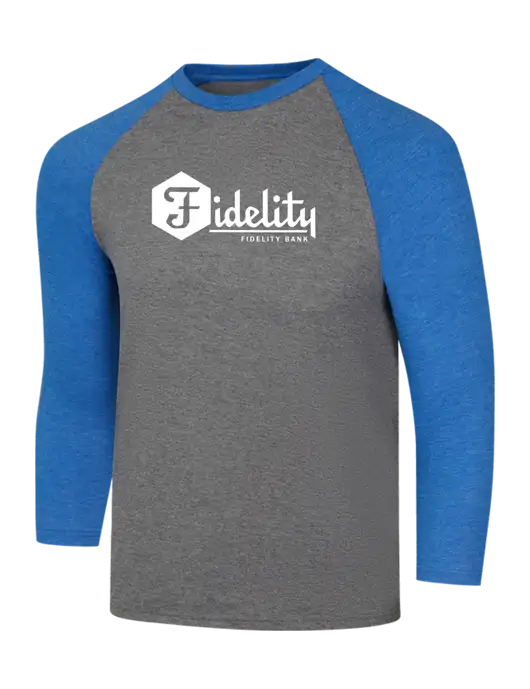 Simply Soft 3/4 Sleeve Royal Frost/Grey Frost Ring Spun Cotton T-Shirt w/Fidelity Bank Logo