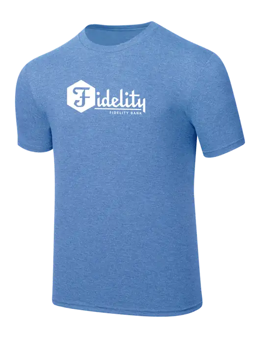 Simply Soft Carolina Blue Frost 4.5oz  Poly/Combed Ring Spun Cotton T-Shirt w/Fidelity Bank Logo