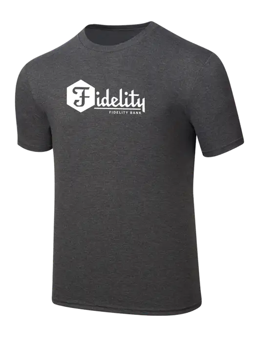 Simply Soft Heathered Charcoal 4.5oz  Poly/Combed Ring Spun Cotton T-Shirt w/Fidelity Bank Logo