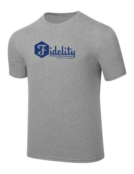 Simply Soft Heathered Light Grey 4.5oz  Poly/Combed Ring Spun Cotton T-Shirt w/Fidelity Bank Logo