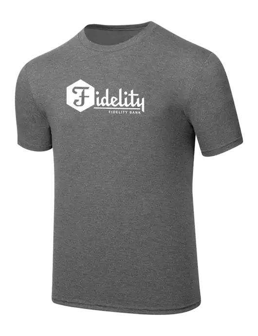 Simply Soft Heathered Medium Grey 4.5oz  Poly/Combed Ring Spun Cotton T-Shirt w/Fidelity Bank Logo