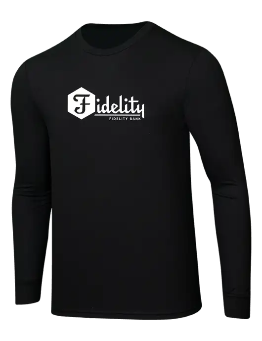 Simply Soft Long Sleeve Black 4.5 oz, Poly/Combed Ring Spun Cotton T-Shirt w/Fidelity Bank Logo