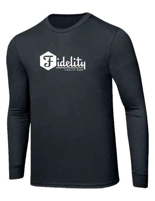 Simply Soft Long Sleeve Black Frost 4.5 oz, Poly/Combed Ring Spun Cotton T-Shirt w/Fidelity Bank Logo