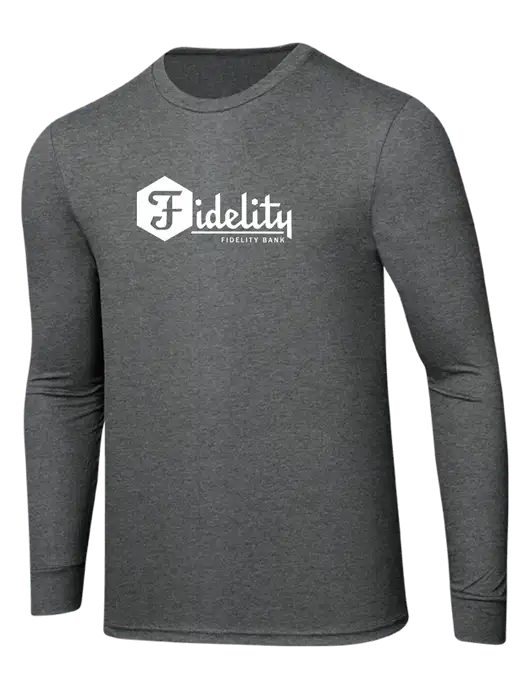 Simply Soft Long Sleeve Medium Grey Frost 4.5 oz, Poly/Combed Ring Spun Cotton T-Shirt w/Fidelity Bank Logo