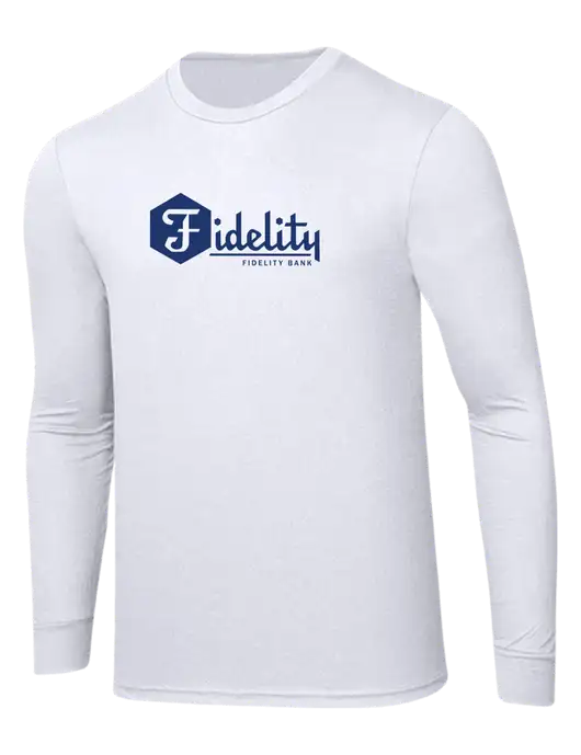 Simply Soft Long Sleeve White 4.5 oz, Poly/Combed Ring Spun Cotton T-Shirt w/Fidelity Bank Logo