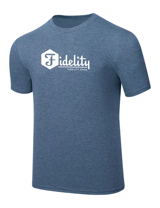 Simply Soft Light Slate Blue Heathered 4.5oz  Poly/Combed Ring Spun Cotton T-Shirt w/Fidelity Bank Logo