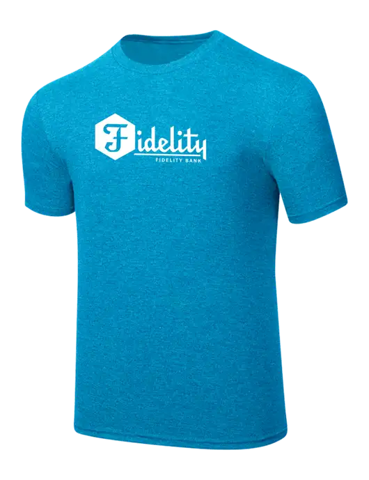 Simply Soft Sapphire Blue Frost 4.5oz  Poly/Combed Ring Spun Cotton T-Shirt w/Fidelity Bank Logo
