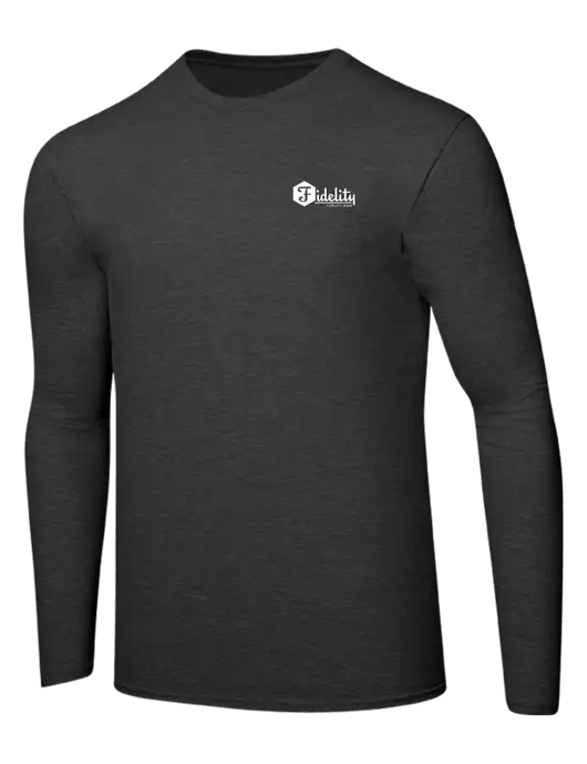 Ring Spun Dark Heather Grey 4.5 oz Long Sleeve T-Shirt w/Fidelity Bank Logo