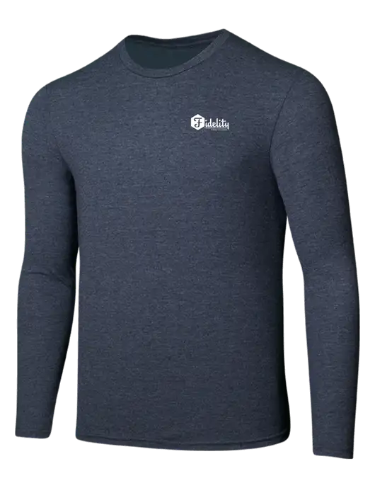 Seriously Soft Heathered Navy Long Sleeve T-Shirt w/Fidelity Bank Logo