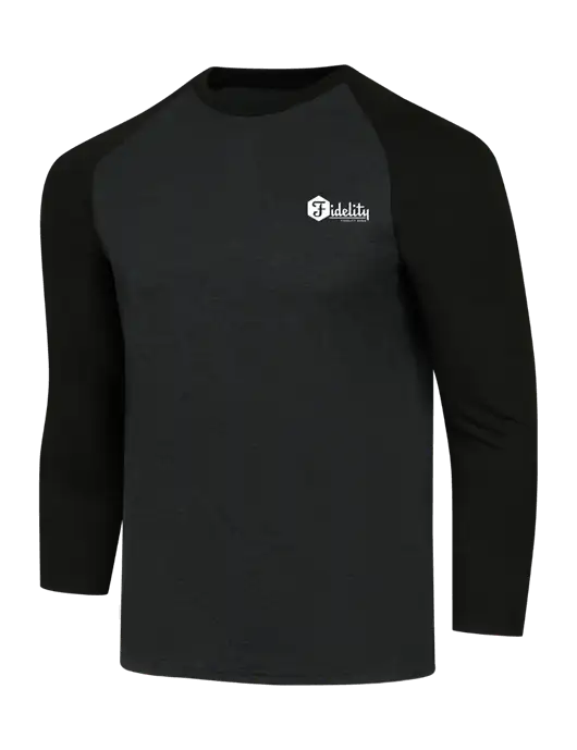 Simply Soft 3/4 Sleeve Black/Black Frost Ring Spun Cotton T-Shirt w/Fidelity Bank Logo