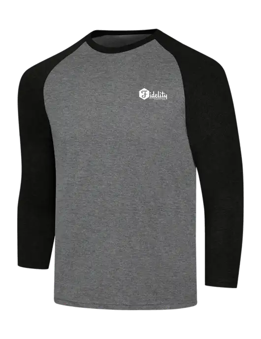 Simply Soft 3/4 Sleeve Black Frost/Grey Frost Ring Spun Cotton T-Shirt w/Fidelity Bank Logo