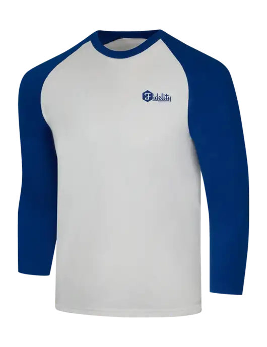 Simply Soft 3/4 Sleeve Dark Royal/White Ring Spun Cotton T-Shirt w/Fidelity Bank Logo