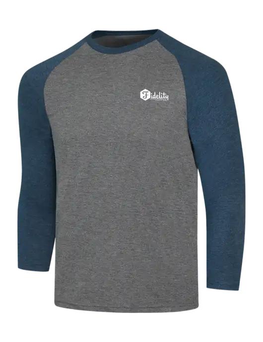 Simply Soft 3/4 Sleeve Navy Frost/Grey Frost Ring Spun Cotton T-Shirt w/Fidelity Bank Logo