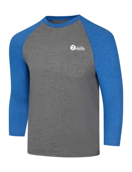 Simply Soft 3/4 Sleeve Royal Frost/Grey Frost Ring Spun Cotton T-Shirt w/Fidelity Bank Logo