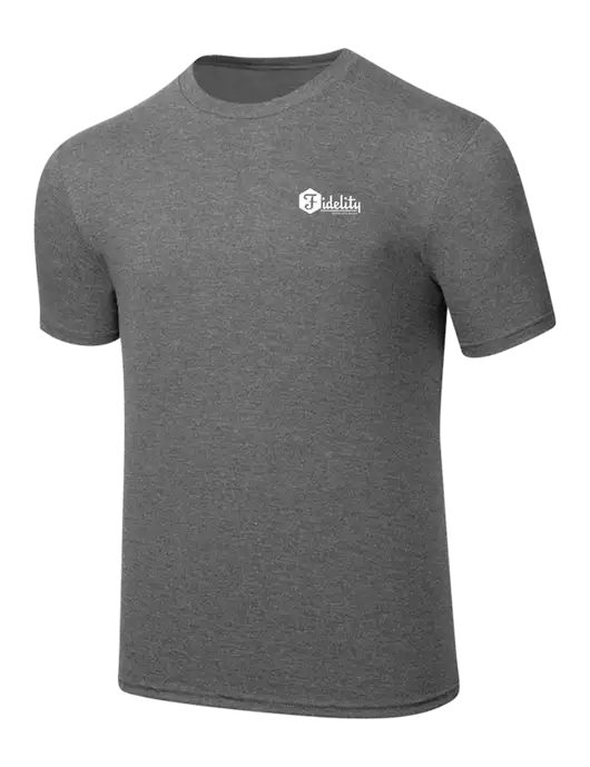 Simply Soft Heathered Medium Grey 4.5oz  Poly/Combed Ring Spun Cotton T-Shirt w/Fidelity Bank Logo