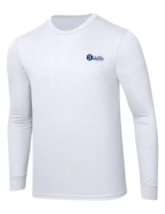 Simply Soft Long Sleeve White 4.5 oz, Poly/Combed Ring Spun Cotton T-Shirt w/Fidelity Bank Logo
