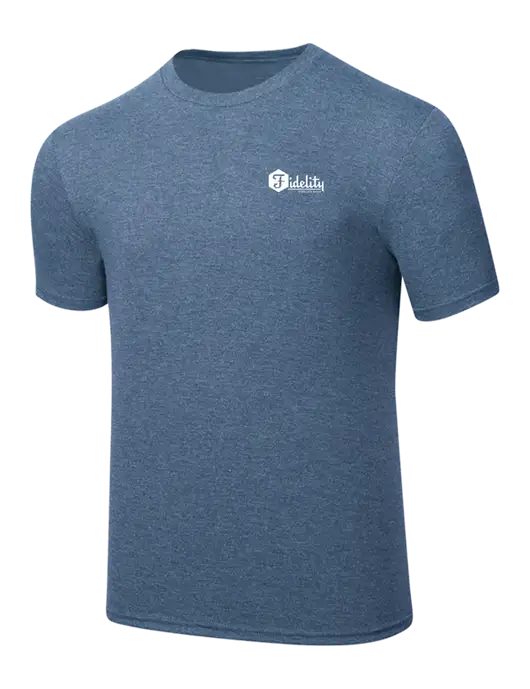 Simply Soft Light Slate Blue Heathered 4.5oz  Poly/Combed Ring Spun Cotton T-Shirt w/Fidelity Bank Logo
