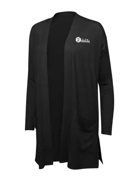 Black Womens Concept Long Pocket Cardigan w/Fidelity Bank Logo