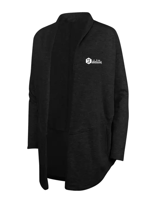 Deep Black/Charcoal Heather Womens Interlock Cardigan w/Fidelity Bank Logo