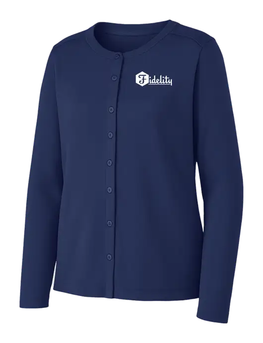 Dress Blue Navy Womens Concept Stretch Button-Front Cardigan Sweater w/Fidelity Bank Logo