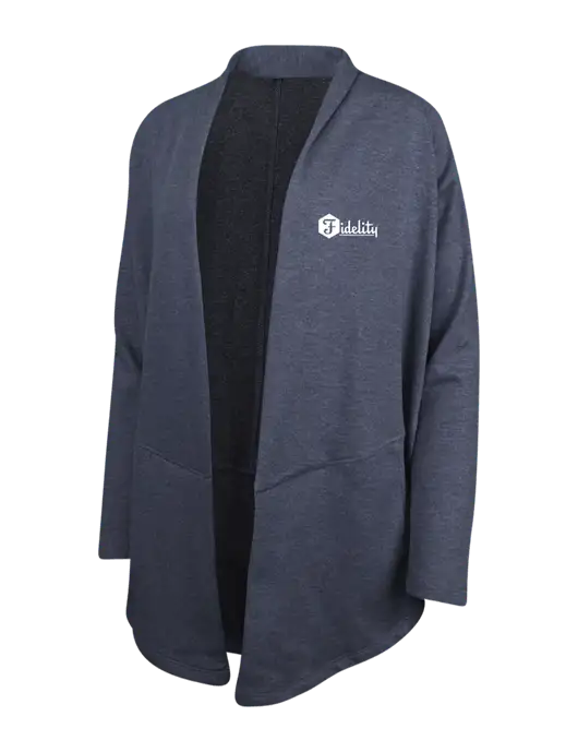 Estate Blue Heather/Charcoal Heather Womens Interlock Cardigan w/Fidelity Bank Logo
