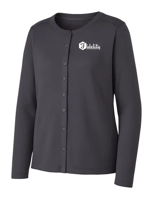 Grey Smoke Womens Concept Stretch Button-Front Cardigan Sweater w/Fidelity Bank Logo
