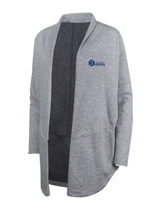 Medium Heather Grey/Char Heather Womens Interlock Cardigan w/Fidelity Bank Logo
