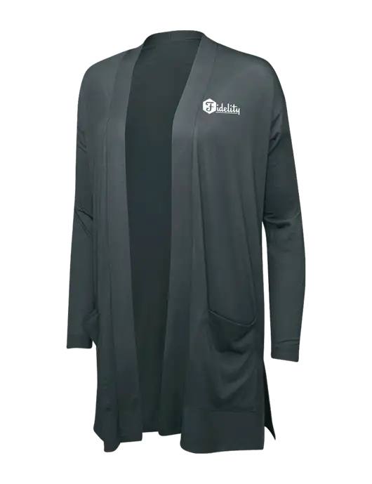 Smoke Grey Womens Concept Long Pocket Cardigan w/Fidelity Bank Logo