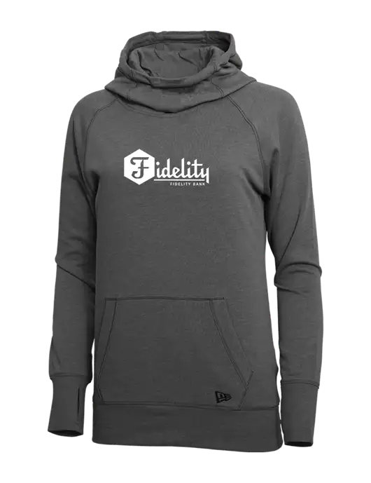 New Era Black Heather Womens Tri-Blend Fleece Pullover Hoodie w/Fidelity Bank Logo