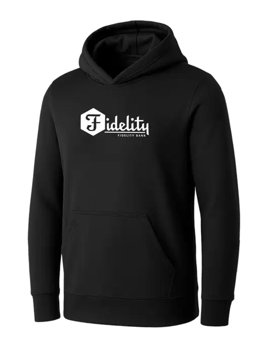 Womens Black Core Fleece Pullover Hooded Sweatshirt w/Fidelity Bank Logo