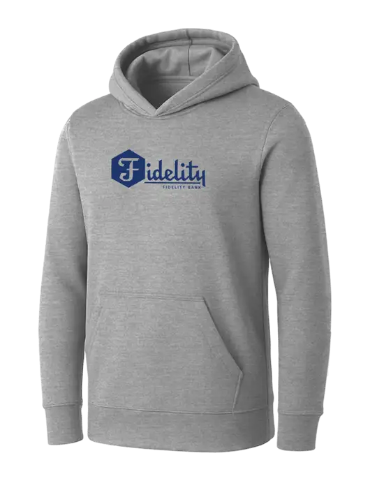 Womens Light Grey Heather Core Fleece Pullover Hooded Sweatshirt w/Fidelity Bank Logo