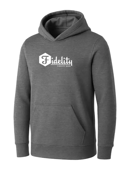Womens Medium Grey Heather Core Fleece Pullover Hooded Sweatshirt w/Fidelity Bank Logo