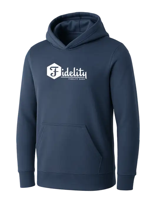 Womens Navy Core Fleece Pullover Hooded Sweatshirt w/Fidelity Bank Logo