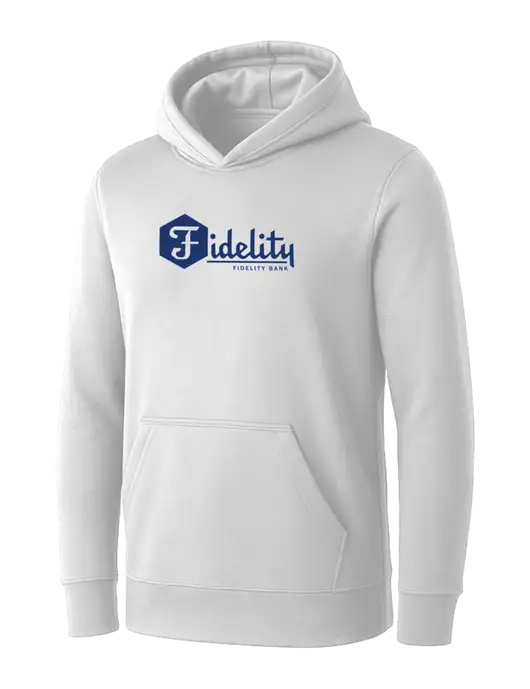 Womens White Core Fleece Pullover Hooded Sweatshirt w/Fidelity Bank Logo