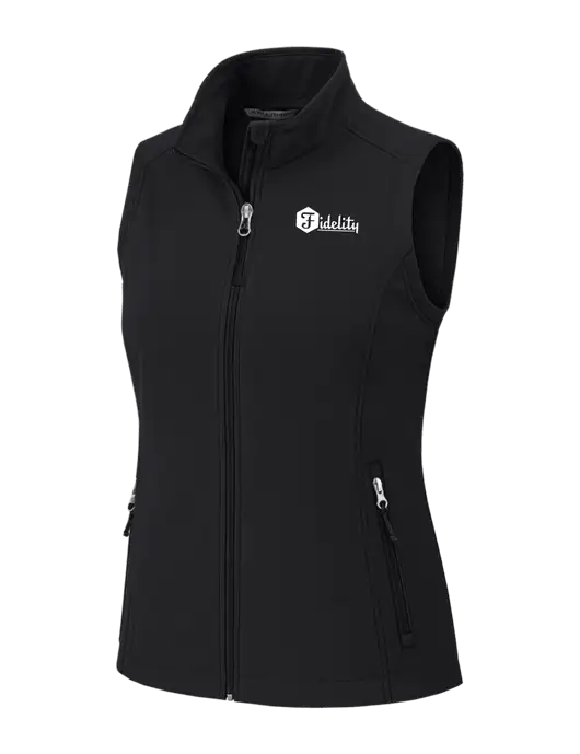 Black Womens Core Soft Shell Vest w/Fidelity Bank Logo