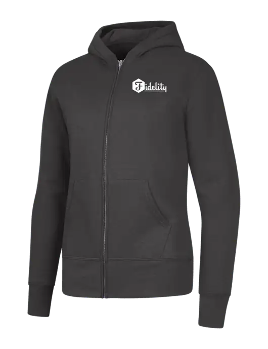 Charcoal Womens Core Fleece Full-Zip Hooded Sweatshirt w/Fidelity Bank Logo
