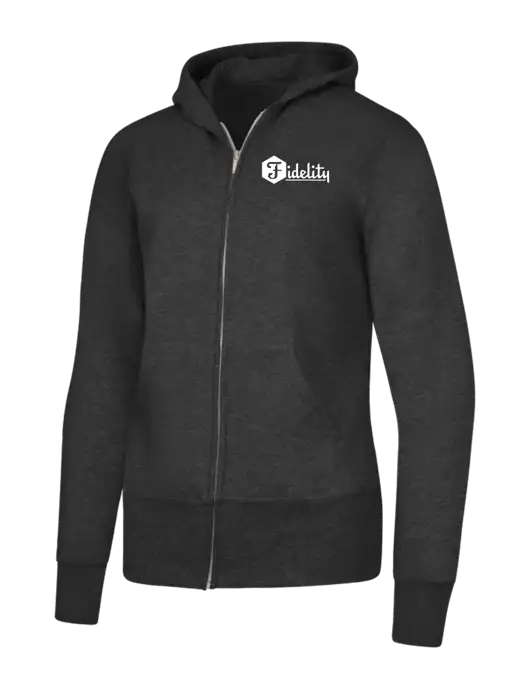Dark Heather Grey Womens Core Fleece Full-Zip Hooded Sweatshirt w/Fidelity Bank Logo