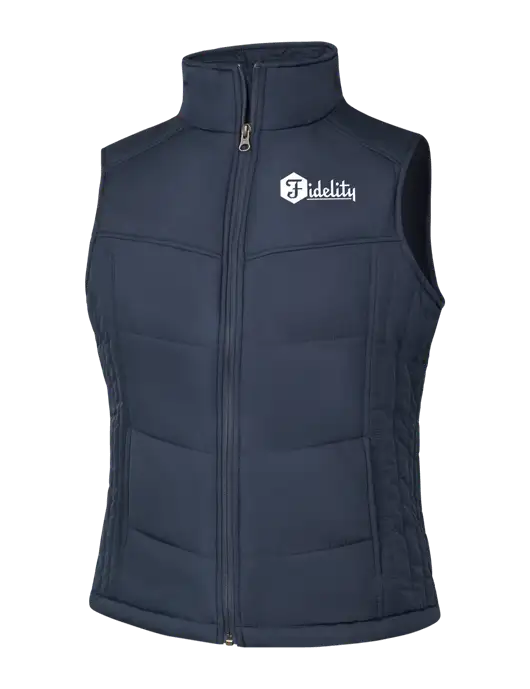  Womens Dark Slate/Black Puffy Vest w/Fidelity Bank Logo