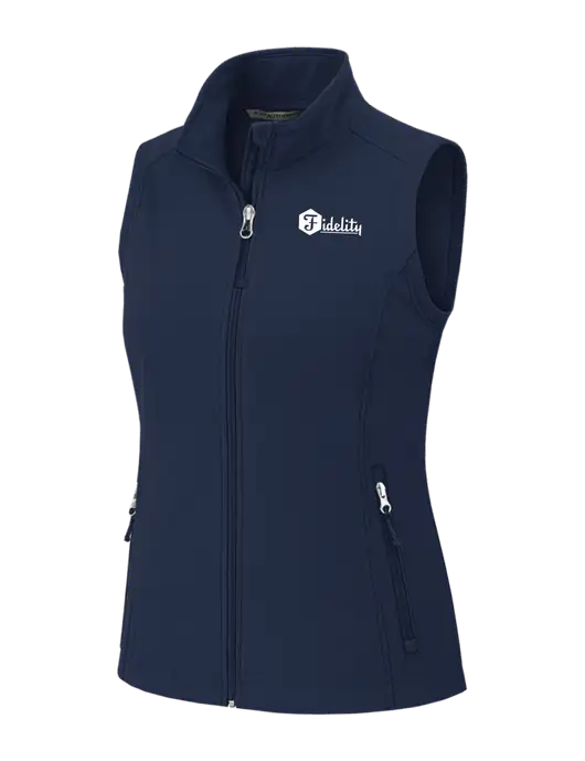 Navy Womens Core Soft Shell Vest w/Fidelity Bank Logo