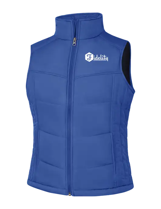 Womens Dark Royal Blue/Black Puffy Vest w/Fidelity Bank Logo