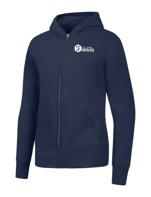 Navy Womens Core Fleece Full-Zip Hooded Sweatshirt w/Fidelity Bank Logo
