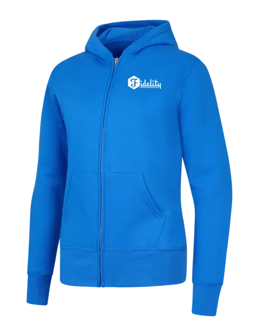 Royal Womens Core Fleece Full-Zip Hooded Sweatshirt w/Fidelity Bank Logo