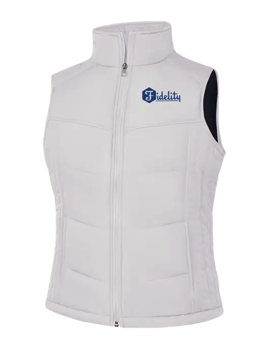 Womens White/Dark Slate Puffy Vest w/Fidelity Bank Logo