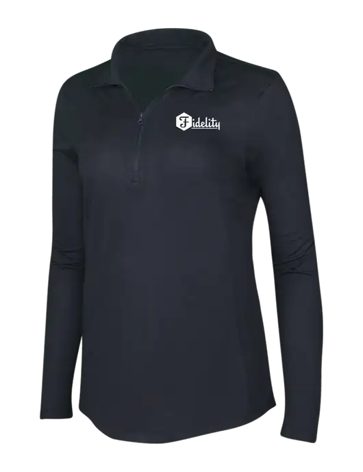 Black Triad Solid Womens Posicharge Tri-Blend Wicking 1/4 Zip Pullover w/Fidelity Bank Logo