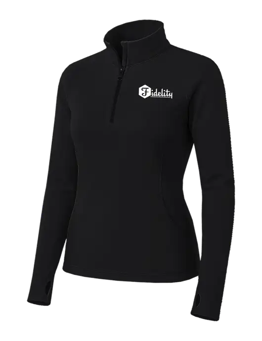 Womens Black Sport Wick Stretch 1/4 Zip Pullover w/Fidelity Bank Logo
