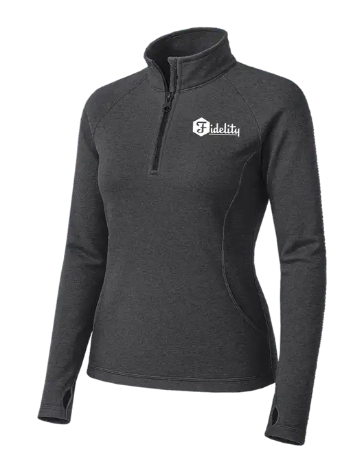 Dark Grey Heather Womens Sport Wick Stretch 1/4 Zip Pullover w/Fidelity Bank Logo